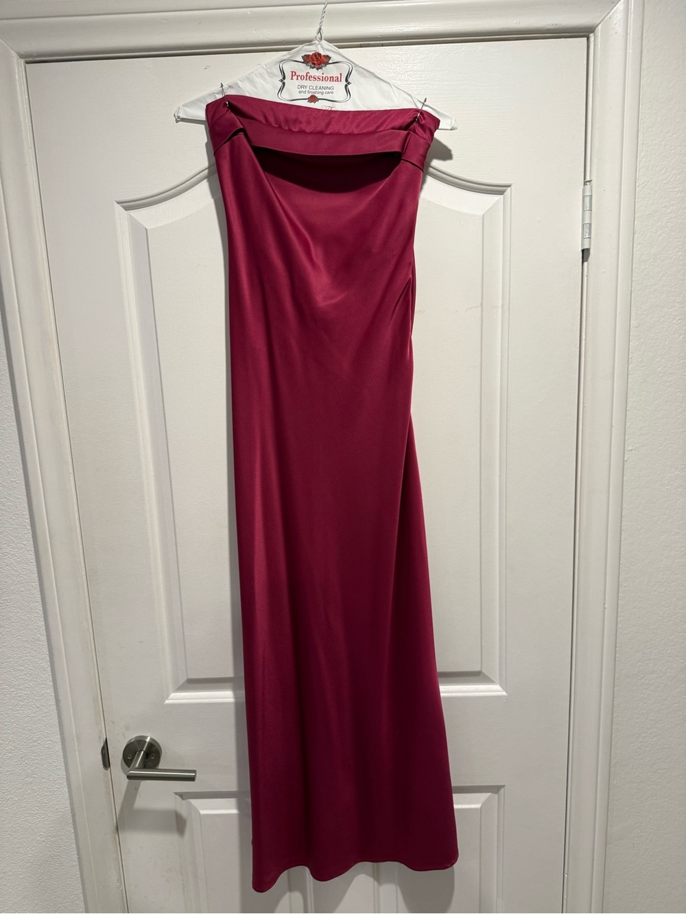 Raspberry Satin Strapless Maxi Dress Formal Gown